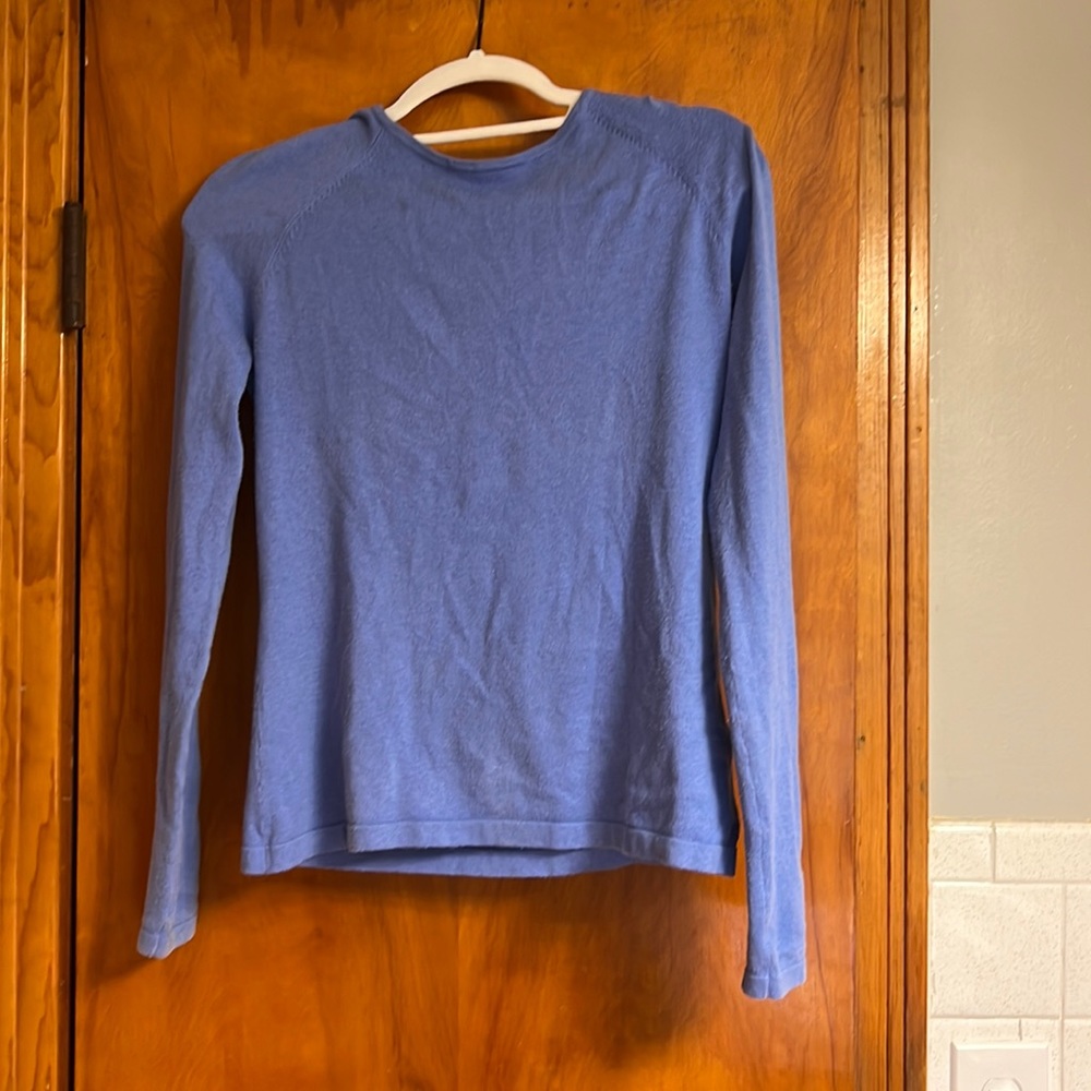 Periwinkle cotton sweater with button accents on sleeves. J. Mclaughlin size xs